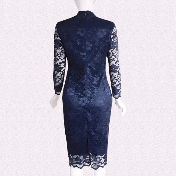 CITY GODDESS London. Lace Midi Pencil Dress in Dark Blue. Fabulous Formal Design - Picture 3 of 8